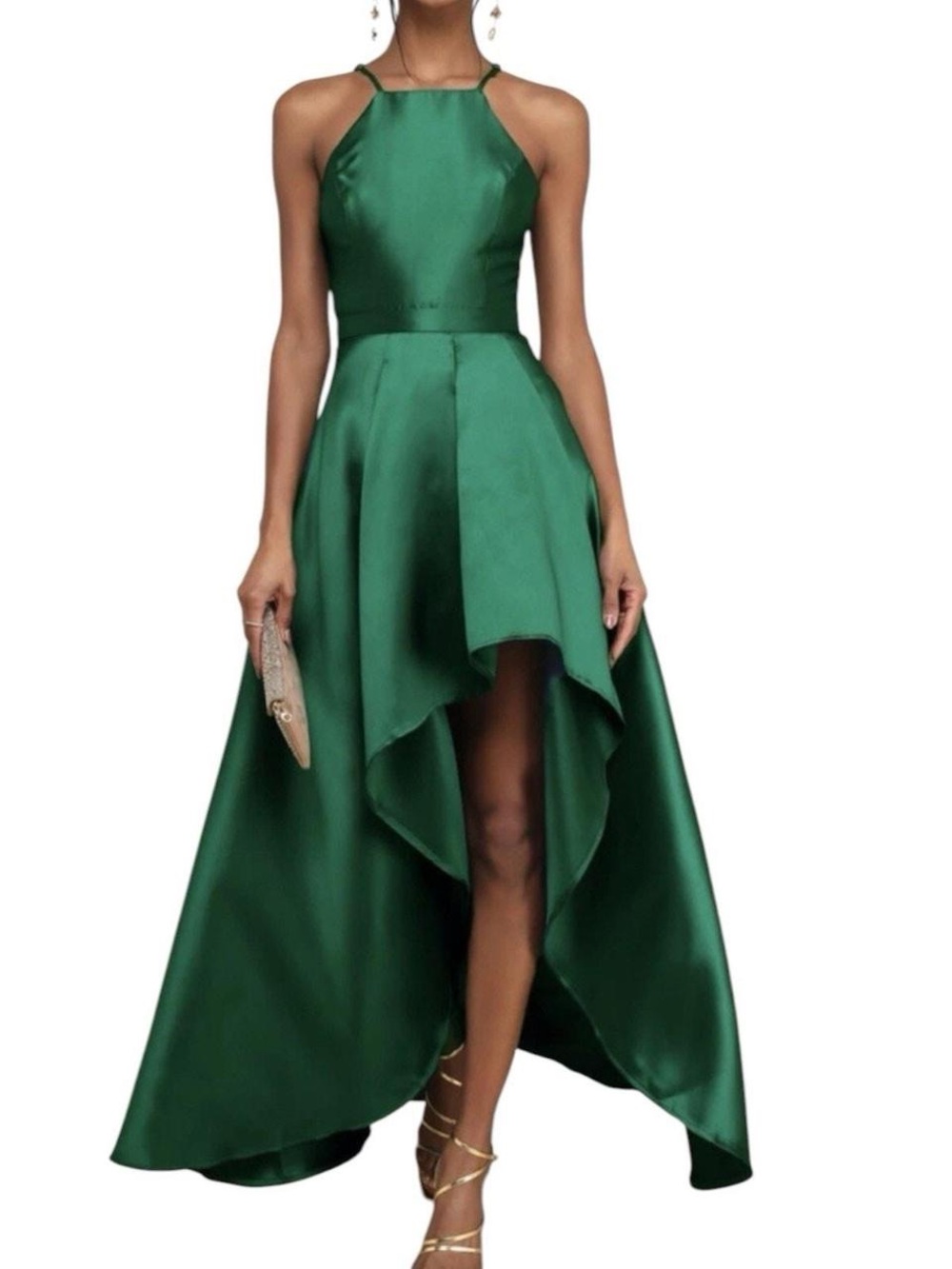 Lulu's Teal Satin High-Low Halter Dress